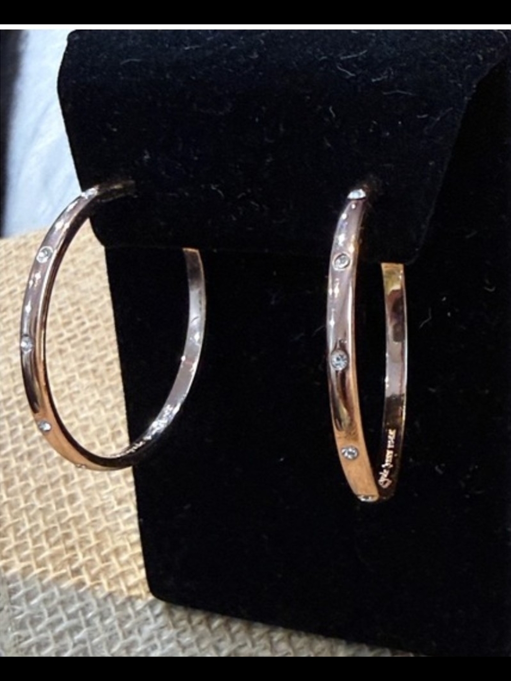 kate spade Rose Gold Hoop Earrings with Crystal Accents Size Medium 1 5"